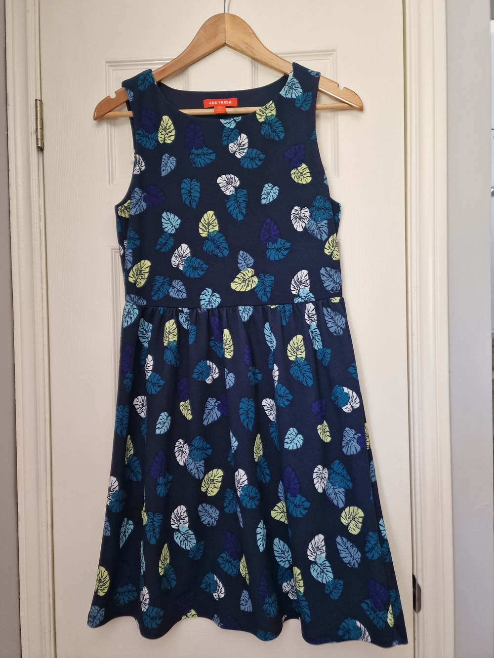 Joe Fresh Navy Leaf-Print Midi Dress, Size S